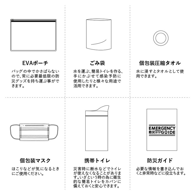 防災衛生6点セット　ポーチタイプ　クリア 6