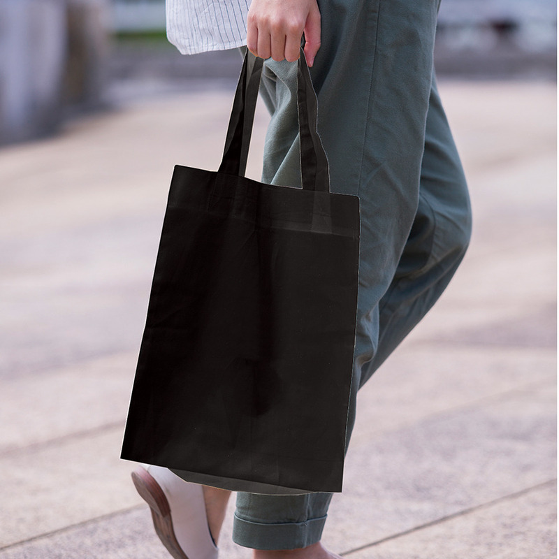 コットンガゼットマチ付バッグ(M)ブラック 0