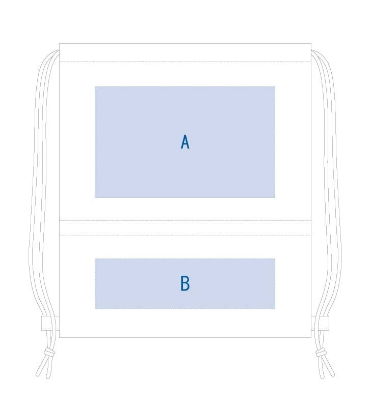 シルク印刷(1色)範囲:<br />
A/W250×H155(mm)<br />
B/W250×H70(mm) 不織布リフレクター付巾着リュック 10