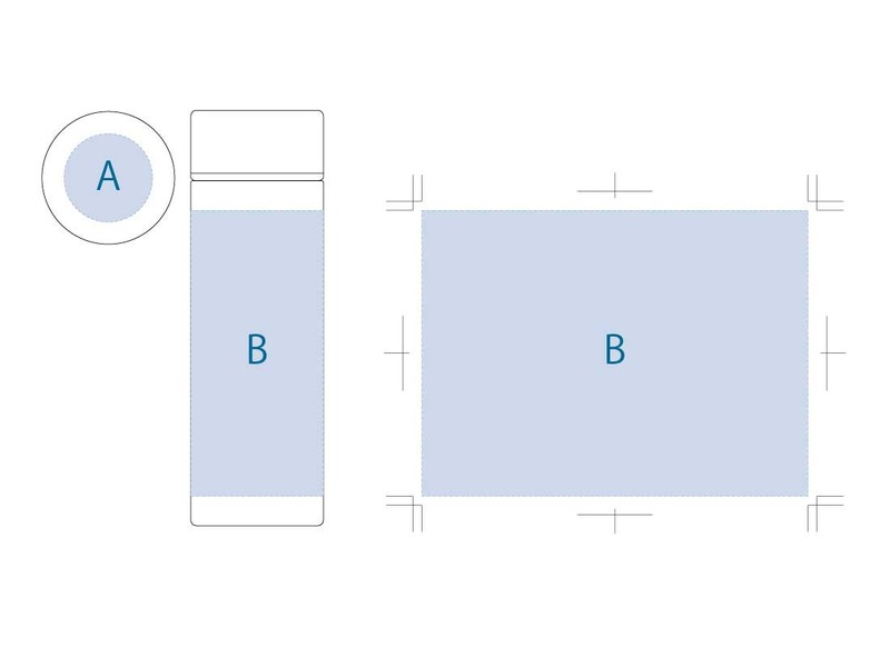 パッド印刷<br />
A/φ30(mm)<br />
B/W30×H30(mm)<br />
<br />
回転シルク<br />
B/W131×H97(mm)<br />
<br />
熱転写印刷<br />
B/W110×H87(mm) ポケットサーモボトル 130ml 9