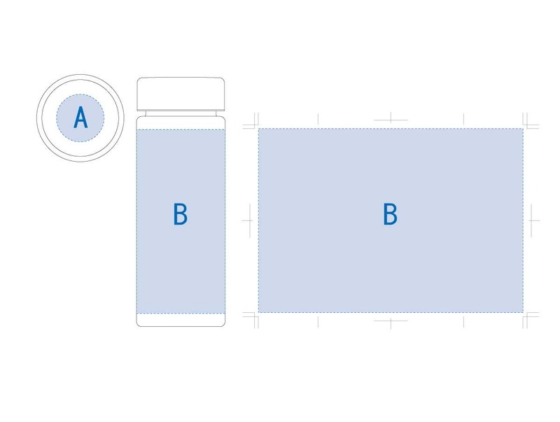 パッド印刷<br />
A/φ36(mm)<br />
B/W25×H25(mm)<br />
<br />
回転シルク:B/W200×H139(mm) スリムフロストボトル 500ml 6