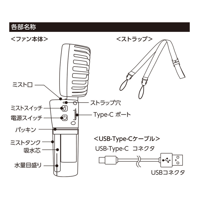 ポータブルミストUSBファン 4