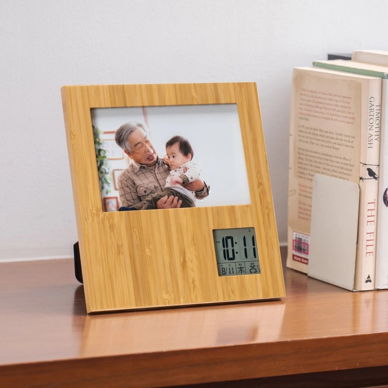 名入れサイズ:40×80mm 竹のフォトフレームクロック 0